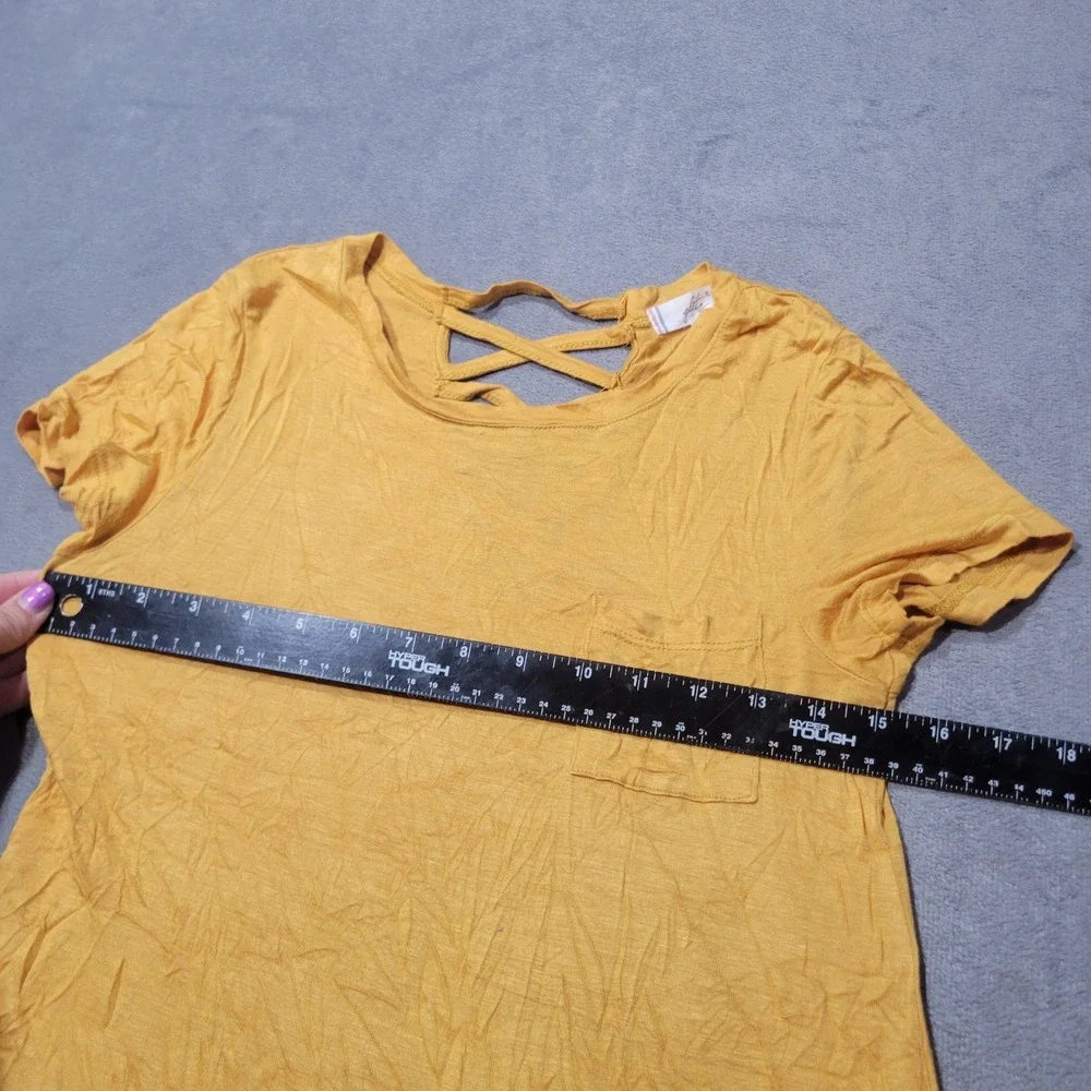 Glitz T-Shirt Girls Size M Mustard Yellow Pocket Lattice Back Strappy Casual SEO